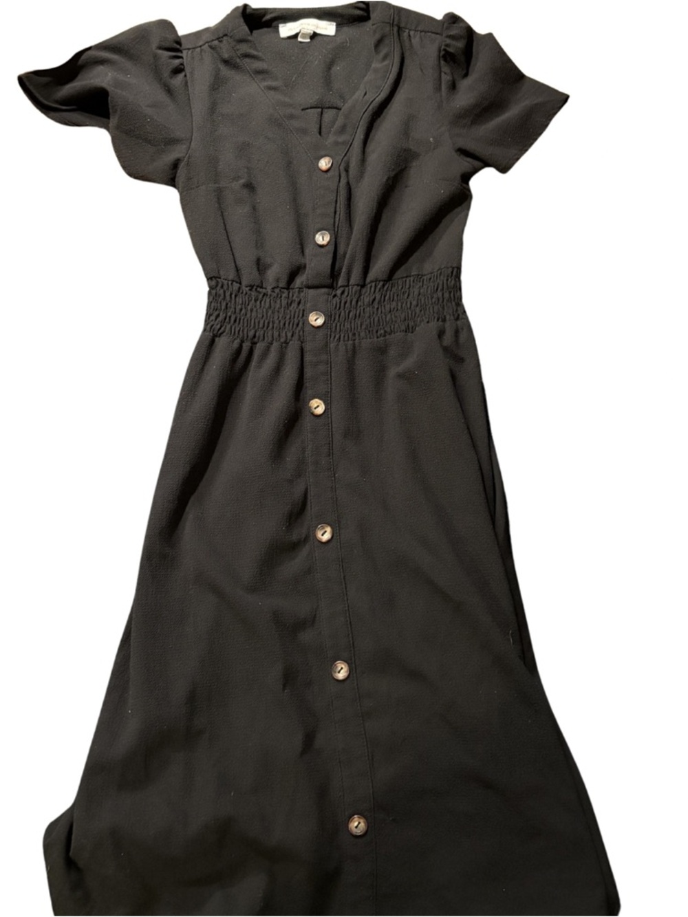 Monteau Los Angeles black short-sleeved button-down midi dress
